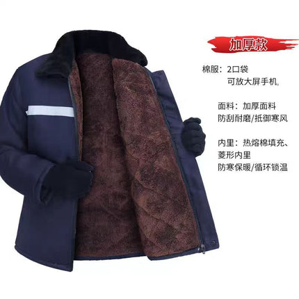 Winter cotton-padded jacket reflective strip fleece-lined thickened labor protection overalls outdoor warm cold-proof cotton-padded coat site coat