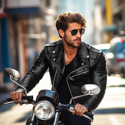 Cross-Border Men's Motorcycle Pu Leather Jacket Street Motorcycle Functional Style European and American Leather Jacket Fitted Handsome Zipper Leather Jacket