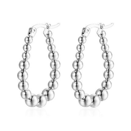Cross-border European and American fashion geometric stainless steel welding bead earrings simple fashion Joker plated 18K earrings wholesale