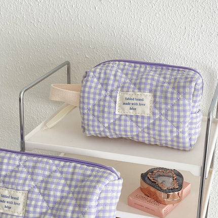 Cross-Border Berry Plaid Cosmetic Bag Korean Ins Large Capacity Student Cosmetics Quilted Toiletry Bag Cosmetics Bag