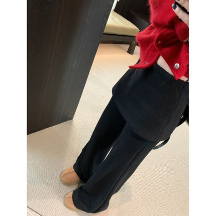 Stitching Apron Fake Two-piece High Waist Casual Pants Women's Spring and Autumn plus size Design Sense Fart Curtain Slim-fit Micro Long Pants