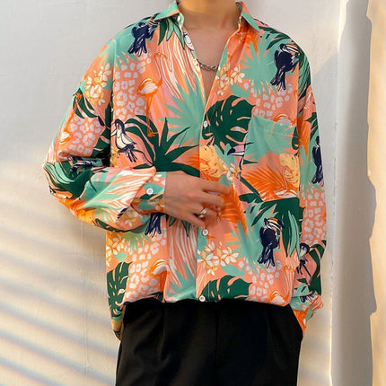 Fairy shirt men's Spring and Autumn fun printed shirt men's long sleeve Hong Kong style loose fashion casual Japanese coat