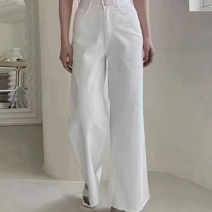 Van's White Jeans Women's 2025 Summer New Loose Slimming Look High-Waisted Straight Draped Floor-Length Pants