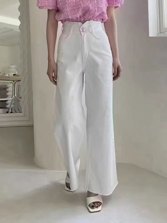 Van's White Jeans Women's 2025 Summer New Loose Slimming Look High-Waisted Straight Draped Floor-Length Pants