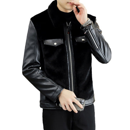2023 Winter Lapel New Gold Mink Jacket Men's Fur All-In-One Men's Thickened Leather Jacket Light Luxury Fur Jacket