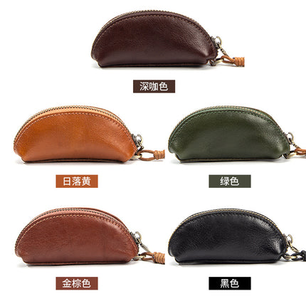 Top Layer Cowhide Vegetable Tanned Leather Mouth Red Envelope Rope Hanging Storage Coin Key Neck Bag Mini Genuine Leather Coin Purse for Women