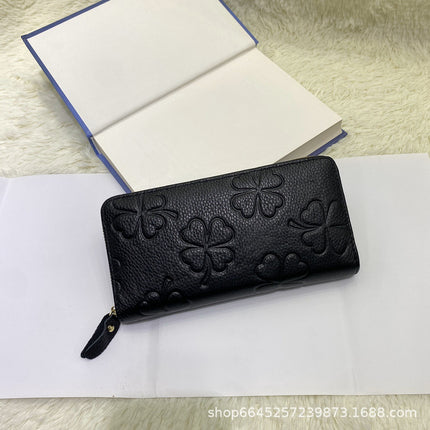 Long Wallet, Classic Style, Embossed Leather Wallet, Cross-Border First-Layer Cowhide, Fashionable Coin Purse, Clutch Bag, Coin Purse