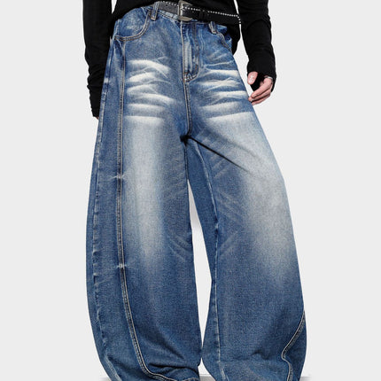 American Retro Washed Whiskered Wide-Leg Scimitar Jeans for Men and Women, Floor-Length Slimming Cleanfit Jeans