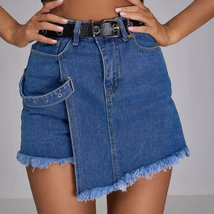 2025 Summer New European and American Style Denim Shorts Skirt High Waist Versatile Slim Skirt Pants Washed Jeans Cross-Border