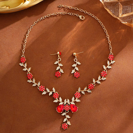 New Cross-Border Wholesale Bridal Rhinestone Water Drop Necklace and Earrings Jewelry Set for Women's Evening Dress Accessories