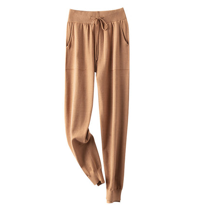 Fine wool-like knitted pencil pants women's high waist stretch drawstring radish harem smoke tube pencil pants loose casual