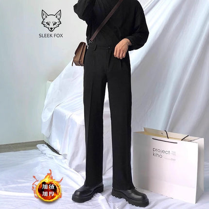 Autumn and Winter Cashmere Straight-Leg Pants for Men, Business Commuting Professional Office Pants, American Retro Loose Dress Pants