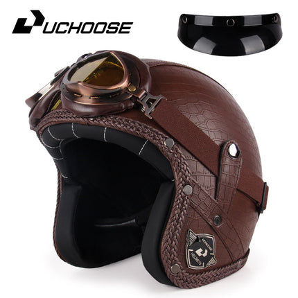 Four Seasons Retro Harley Helmet Leather Electric Vehicle 3/4 Half Helmet Big Turtle King Scooter Motorcycle Helmet