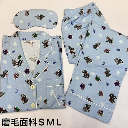 2025 Big-Name Catwalk Export Brushed Cotton Long-Sleeved Women's Pajamas Printed Casual French Outer Wear Home Clothes with Eye Mask