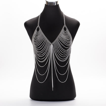 European and American Exaggerated Aluminum Chain Multi-layered Tassel Body Chain Women's Fashion Nightclub Dance Performance Disco Clothing Body Chain
