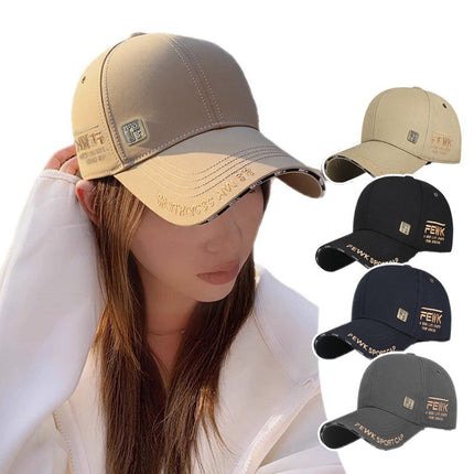 Baseball Cap for Men, New Spring/Summer Trendy Korean Style Embroidered Versatile Hard-Brimmed Large Brim Sun Protection Visor Cap