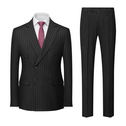 2025 Double-Breasted Striped New Men's Foreign Trade Amazon Suit Two-Piece Set Men's Double-Slit Suit Set