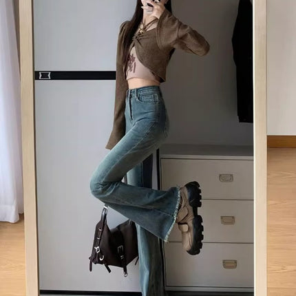 Vintage Micro-La Jeans Women's Trendy All-Match New High Waist Slimming Slim-Fit Stretch Spice Girl Rag Mopping Trousers