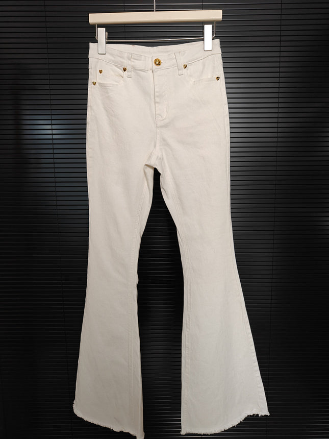 White Micro-Lam Jeans Women's Winter Latest Thin Velvet High Waist Slim-Fit Slimming Simple All-Match Horn Mop Pants