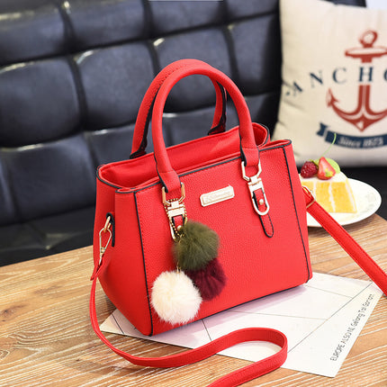 Small square bag ladies handbag simple shoulder bag large capacity bag double fur ball messenger bag wholesale cross-border