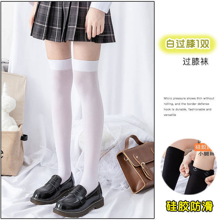 Silicone Non-slip Anti-drop Slimming Shallow Socks Spring and Summer Mid-tube Silk Stockings Half-knee Socks Thin Japanese Style Stockings for Women