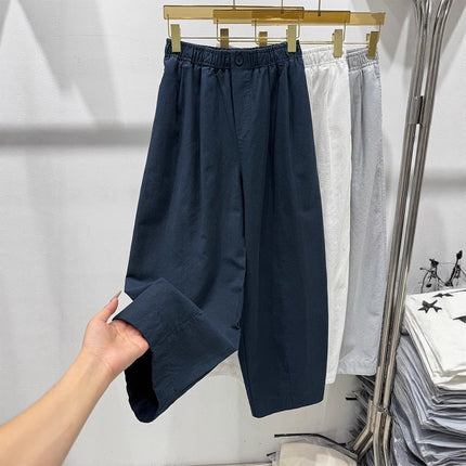 European-Style Elastic Waist Casual Pants for Women 2025 Summer New Loose Slimming Cropped Knife-Cut Harem Dad Pants Trendy