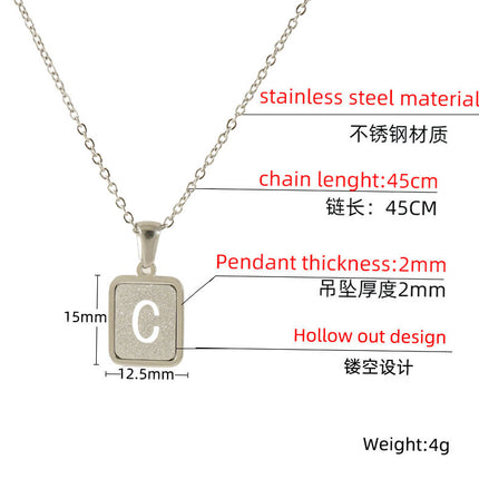 Cross-border European and American Stainless Steel Sand Pressing Letter Pendant Women's Color-free Square Titanium Steel Hollow English Letter Necklace Women