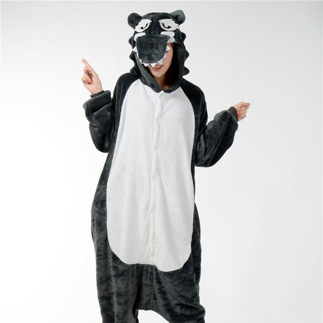 Mixed batch spring autumn and winter flannel cute cartoon conjoined animal pajamas wolf home clothes toilet lovers