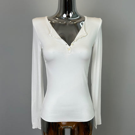 South Korea Dongdaemun New Sexy Figure ~ Temperament Feminine Half Open Collar Tight Base T-shirt hc