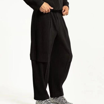 Miyake Clothing Cargo Pants Pleated Men's Army Green Cropped Pants Men's Summer Casual Loose Japanese Style Jf144