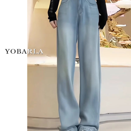 Straight-Leg Jeans for Women 2025 Autumn New High-Waisted Loose Slimming Wide-Leg Floor-Length Pants