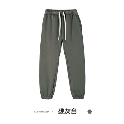 360g one-piece velvet tide fleece-lined padded pants for men and women with heavy feet binding foundation solid color casual pants winter