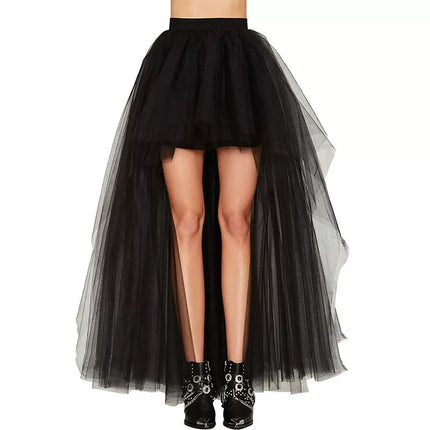 Amazon Amazon's Popular Swallowtail Mesh Skirt European and American Sexy Black Mesh Short Front and Long Back Puffy Skirt