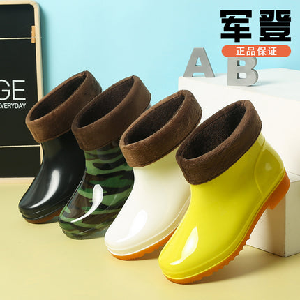 Men's Rain Shoes Men's Short Barrel Four Seasons Warm Rain Boots Cold-proof overshoes Non-slip Low-top Water Shoes Waterproof High-grade Rubber Shoes