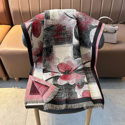 Winter Digital Print Extended Thick Graffiti Flower Warm Cashmere Scarf for Cold Protection and Elegant Shawl Wholesale