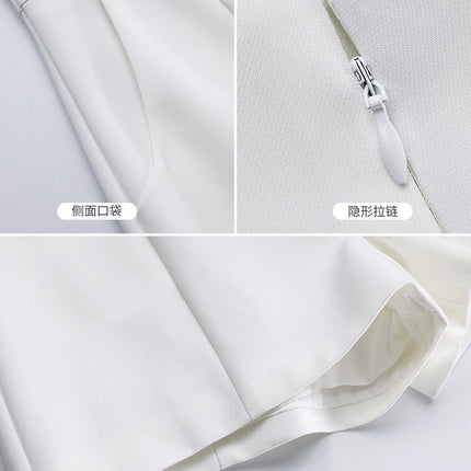 White Suit Shorts for Women, Summer 2024, High-Waisted Casual A-Line Wide-Leg Outerwear, Slimming Boot Shorts, High-Waisted and Slimming