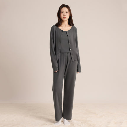 Autumn and Winter Women's Warm Pajamas, Heated Velvet Cardigan with Vest, Three-Piece Set, Simple and Comfortable Home Wear Set
