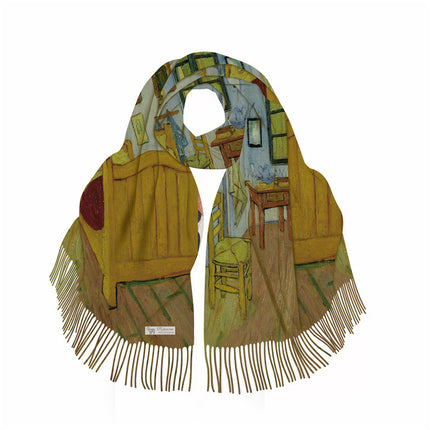 Winter Van Gogh series bedroom women's cashmere-like tassel thick warm shawl scarf all-match long scarf wholesale