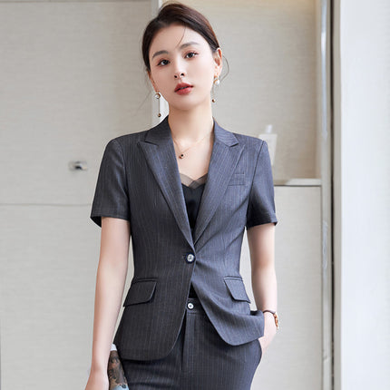 Hotel Front Desk Jewelry Store Work Clothes Classy New Stripesd Suit Suit Women's Summer Thin Short-Sleeved Business Wear