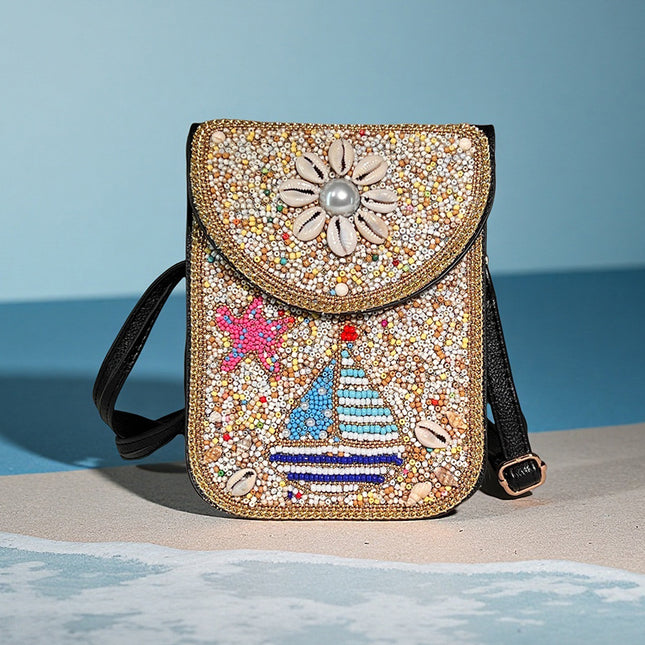 Ocean Series Exquisite Heavy-Duty Rice Bead Shoulder Bag Qingdao Ocean World Travel Souvenir Mobile Phone Bag Cross-Body Bag