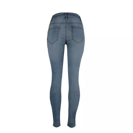 Special AliExpress Amazon Europe and America Exaggerated Big Ripped Jeans Women's Chain Hanging Ornaments Stretch Cotton Leg Pants