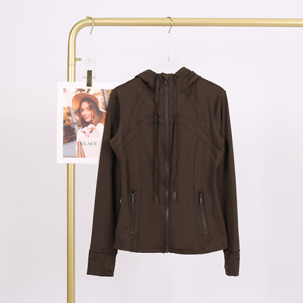 LULU in stock Hooded Jacket Running Yoga Jacket Sports Slim Zipper Cardigan Fitness Top Women