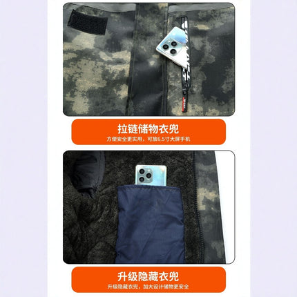 Winter Long-Sleeved Men's Reflective Multi-Functional Camouflage Cotton Jacket with Fleece Lining, Thickened, Mid-Length, Cold-Proof and Waterproof for Cold Storage
