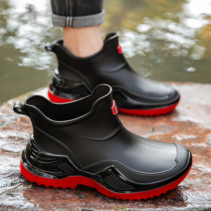 Cross-Border Rain Boots for Men, Fashionable and Wear-Resistant Outer Wear, Short-Tube Waterproof Boots, Car Washing, Outdoor Climbing and Fishing, Thickened Water Shoes and Rubber Shoes