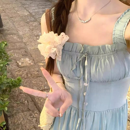 Summer New Mint Milk Green Suspender Dress for Women, This Year's Popular Hot Style Sweet Girl Wears Gentle Waist Skirt