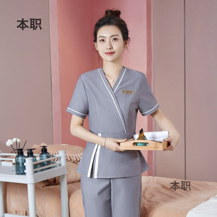 [SPA beauty salon] beautician summer short-sleeved overalls confinement center foot bath massage technician clothes suit