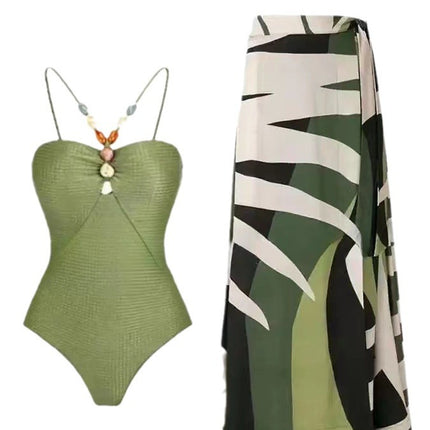 European and American One-Piece Swimsuit Bikini Suit Bikini Conservative Belly-Covering Beach Skirt Chiffon Wrap Skirt Hot Spring Swimsuit