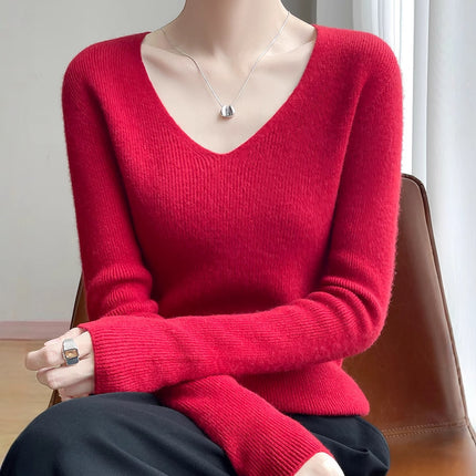 High-End Seamless V Neck Knitwear, First-Line Garment Technology Without Side Seams, Slimming Look Layering Artifact, Direct Supply from the Manufacturer