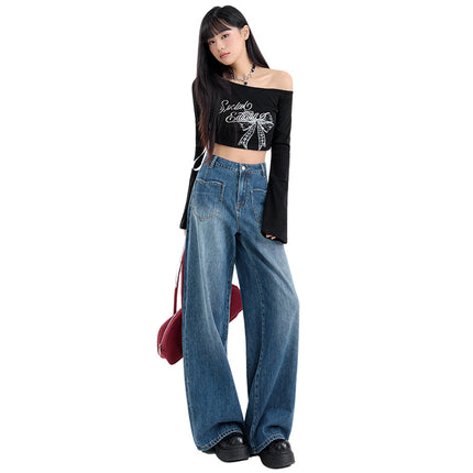 Vintage All-match Loose Wide-leg Jeans Women's 2025 Spring New Style Straight Slim-fit High Waist Mop Pants