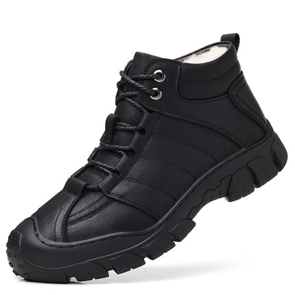 Men's Shoes 2025 New Winter Cotton High-Top Men's Cotton Shoes Casual Genuine Leather Fleece-Lined Snow Boots Middle-Aged Dad Shoes